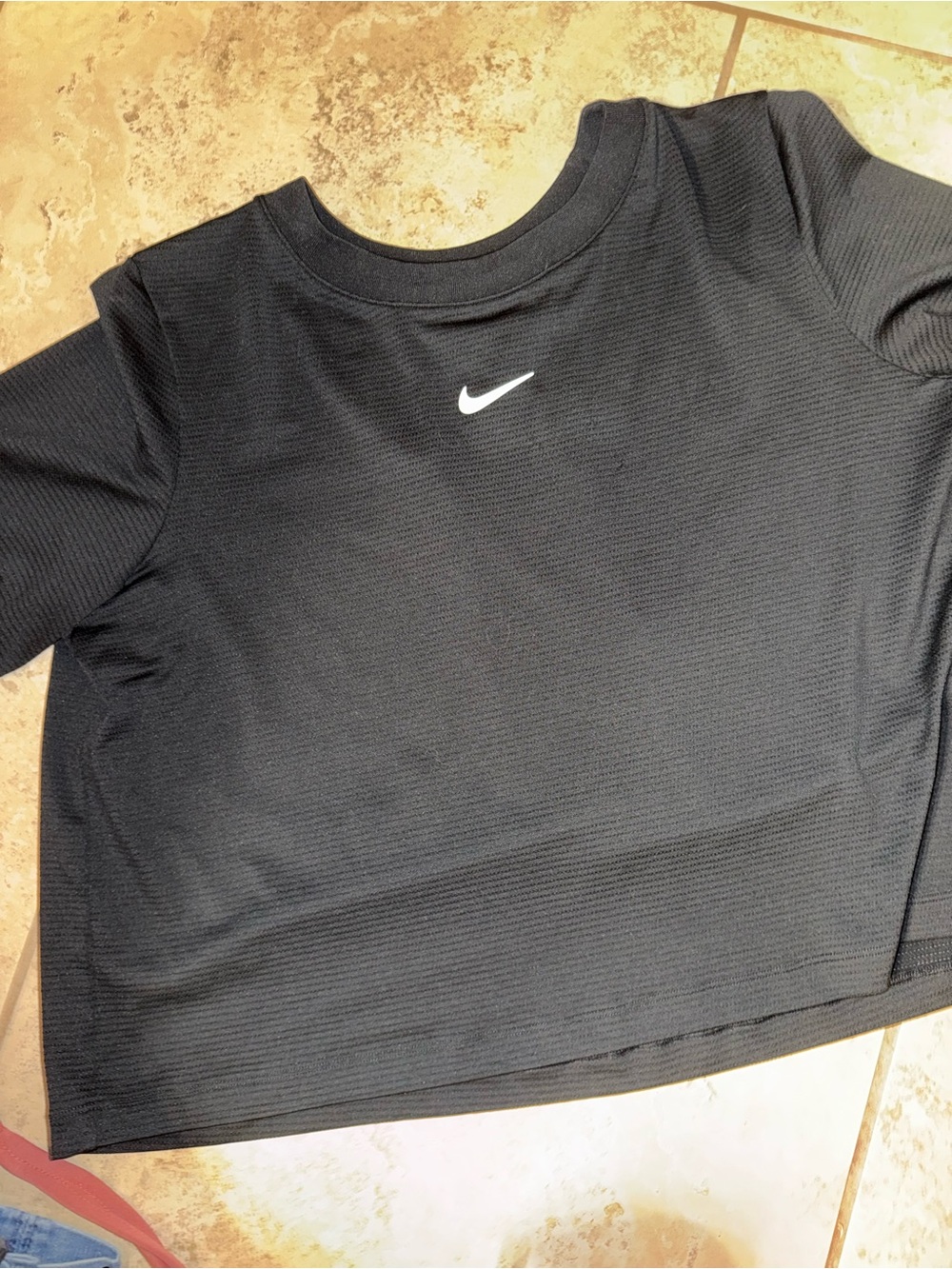Nike Black Cropped Performance Tee with White Swoosh